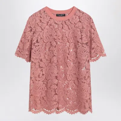 Dolce & Gabbana Lace Crew-neck T-shirt In Pink