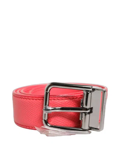 Dolce & Gabbana Pink Lambskin Leather Silver Metal Buckle Belt In Red