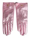 Dolce & Gabbana Pink Leather Dg Logo Wrist Length Mitten Gloves