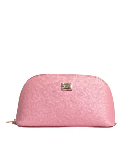 Dolce & Gabbana Pink Leather Dg Logo Zip Around Hand Purse Pouch Wallet