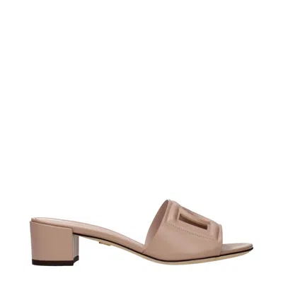 Dolce & Gabbana Pink Leather Flat Sandals In Nude
