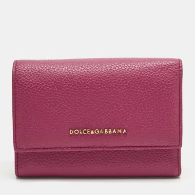 Pre-owned Dolce & Gabbana Pink Leather Logo Trifold Wallet