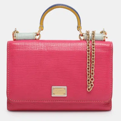 Pre-owned Dolce & Gabbana Pink Leather Miss Sicily Von Wallet On Chain