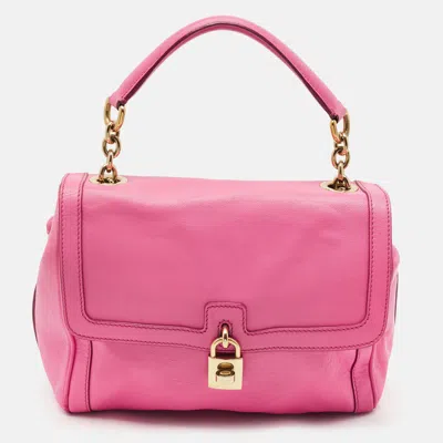 Pre-owned Dolce & Gabbana Pink Leather Padlock Top Handle Bag