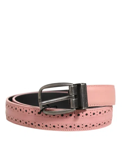 Dolce & Gabbana Pink Leather Perforated Detailing Buckle Men's Belt