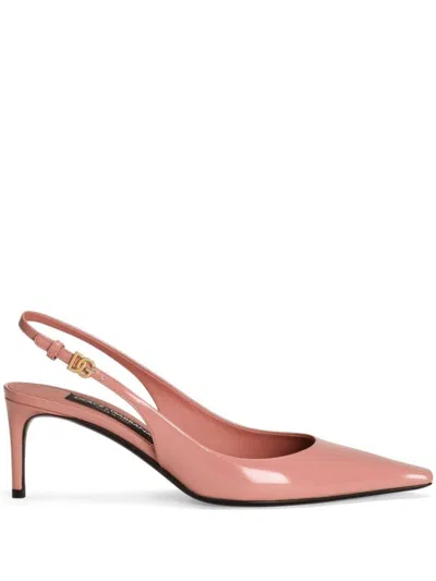 DOLCE & GABBANA DOLCE & GABBANA PINK LEATHER POINTED TOE SLINGBACK HEELS