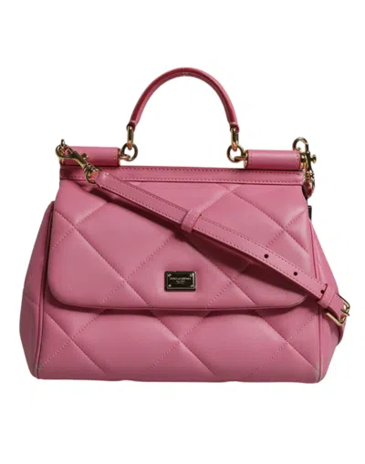 Pre-owned Dolce & Gabbana Pink Leather Sicily Logo Shoulder Satchel Women's Bag ()