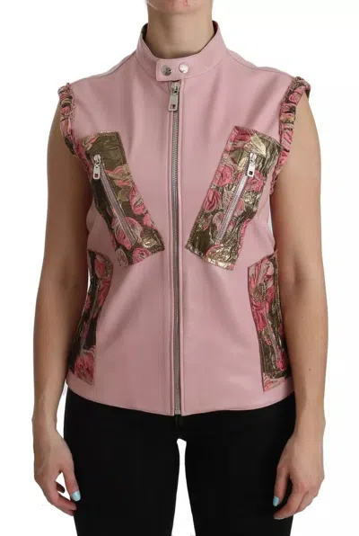 Pre-owned Dolce & Gabbana Pink Leather Sleeveless Vest Jacket Women's Blouse ()
