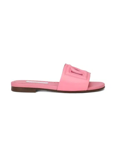 Dolce & Gabbana Kids Leather Dg Millennials Slides In Pink