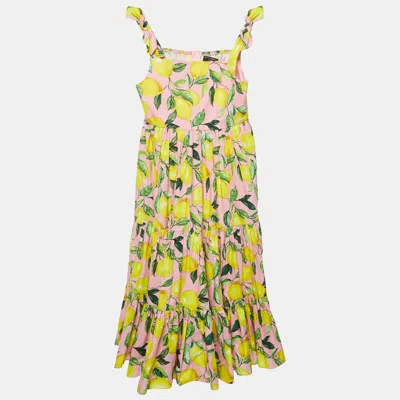 Pre-owned Dolce & Gabbana Pink Lemon Print Cotton Poplin Dress (11-12 Yrs)