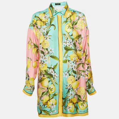 Pre-owned Dolce & Gabbana Pink Lemon Print Silk Oversized Shirt M