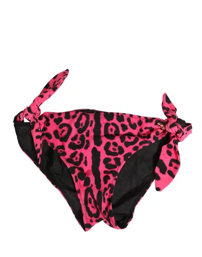 Dolce & Gabbana Pink Leopard Print Bikini Bottom Beachwear Swimwear In Multi