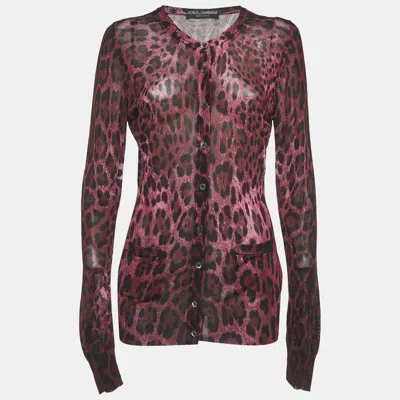Pre-owned Dolce & Gabbana Pink Leopard Print Knit Cardigan L