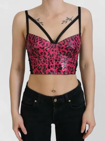 Dolce & Gabbana Pink Leopard-print Cropped Bustier Top In Multi
