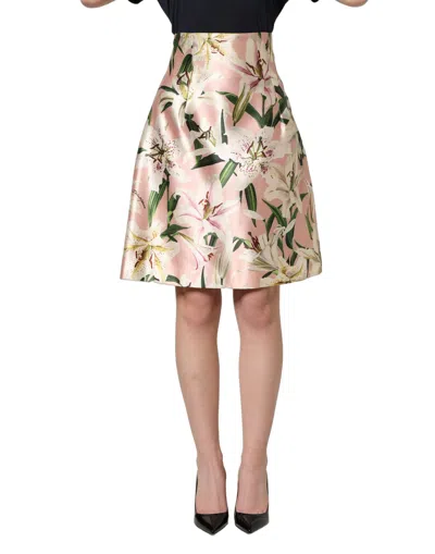 Dolce & Gabbana Pink Lilium High Waist Knee Length Skirt In Gray
