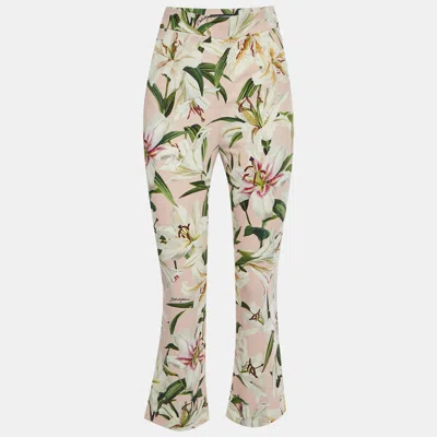Pre-owned Dolce & Gabbana Pink Lily Print Stretch Crepe Straight Fit Trousers S
