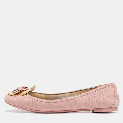 Pre-owned Dolce & Gabbana Pink Lizard Embossed Leather Tassel Ballet Flats Size 40
