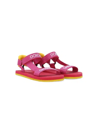 DOLCE & GABBANA PINK LOGO-EMBROIDERED TOUCH-STRAP SANDALS