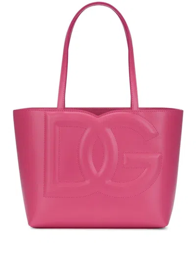 DOLCE & GABBANA PINK LOGO LEATHER TOTE BAG