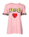 Dolce & Gabbana Pink Logo Print Cotton Crew Neck Tee T-shirt In Pink