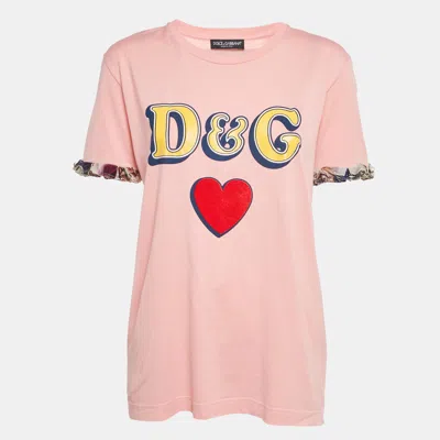 Pre-owned Dolce & Gabbana Pink Logo Print Jersey Crewneck T-shirt M