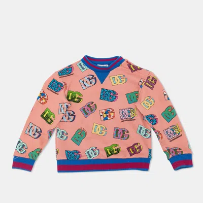 Pre-owned Dolce & Gabbana Pink Logo Print Knit Crew Neck Sweatshirt 18-24 M