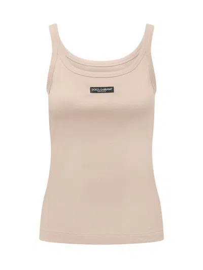 Dolce & Gabbana Pink Logo Scoop Neck Top