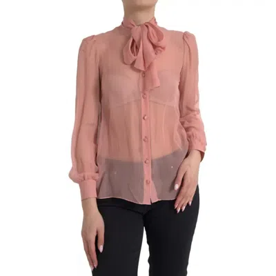 Pre-owned Dolce & Gabbana Pink Long Sleeves Ascot Collar Top Women's Blouse ()