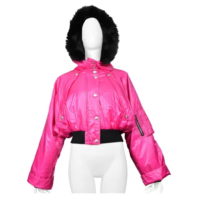Pre-owned Dolce & Gabbana Pink Magenta Nylon Bomber With Hood And Black Fur Trim 2003 In Red