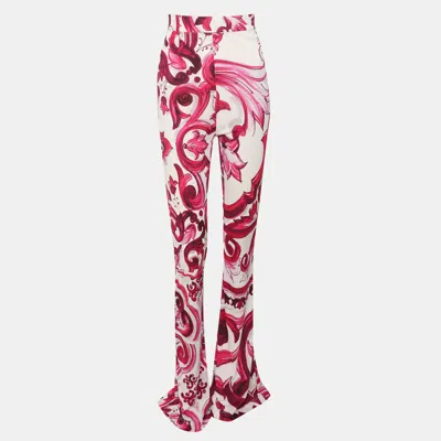 Pre-owned Dolce & Gabbana Pink Majolica Print Jersey Flare Pants S