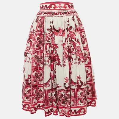 Pre-owned Dolce & Gabbana Pink Majolica Print Poplin Flared Midi Skirt M
