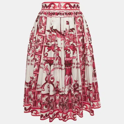 Pre-owned Dolce & Gabbana Pink Majolica Print Poplin Flared Midi Skirt S