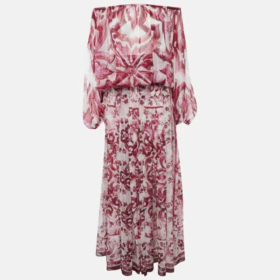 Pre-owned Dolce & Gabbana Pink Majolica Print Silk Top And Skirt Set S