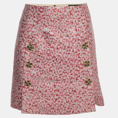 Pre-owned Dolce & Gabbana Pink Metallic Jacquard Zip-up Mini Skirt Xs