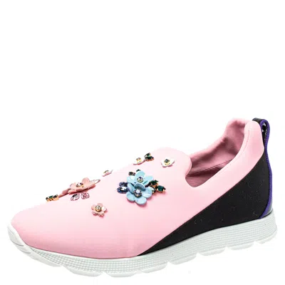 Pre-owned Dolce & Gabbana Pink Neoprene Embellished Slip On Sneakers Size 38