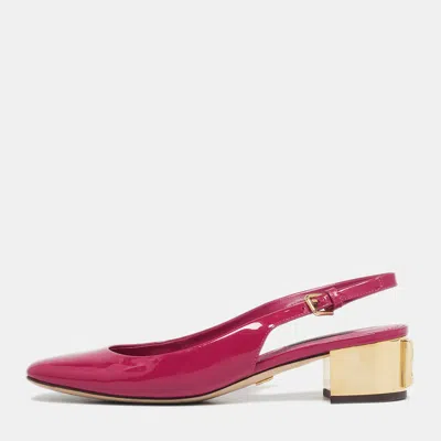 Pre-owned Dolce & Gabbana Pink Patent Leather Dg Block Heel Slingback Pumps Size 37