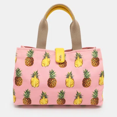 Pre-owned Dolce & Gabbana Pink Pineapple Print Canvas Tote