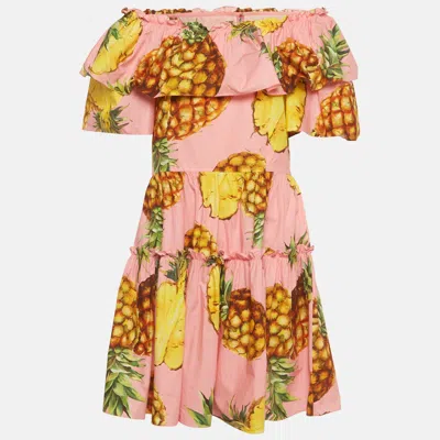 Pre-owned Dolce & Gabbana Pink Pineapple Print Cotton Tiered Mini Dress L
