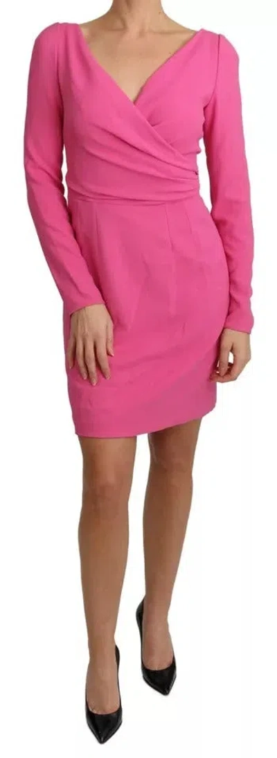 Pre-owned Dolce & Gabbana Pink Plunging Bodycon Sheath Mini Rayon Women's Dress ()