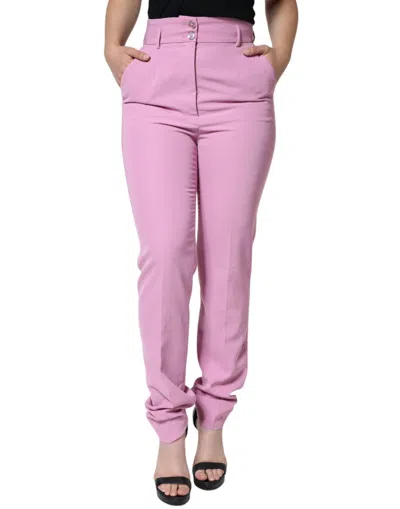 Dolce & Gabbana Pink Polyester High Waist Women Tapered Pants In Red