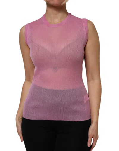 Pre-owned Dolce & Gabbana Pink Polyester Sleeveless Round Neck Tank Women's Top ()