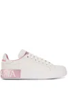Dolce & Gabbana Portofino White And Pink Low Top Sneakers With Logo In Leather Woman In White