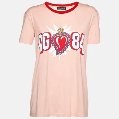 Pre-owned Dolce & Gabbana Pink Printed Cotton Crew Neck T-shirt S