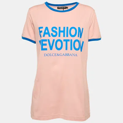 Pre-owned Dolce & Gabbana Pink Printed Jersey Crewneck T-shirt L