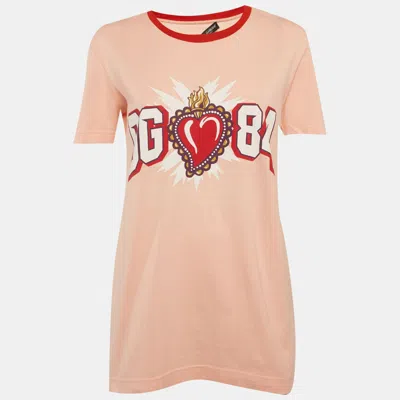 Pre-owned Dolce & Gabbana Pink Printed Jersey Crewneck T-shirt S