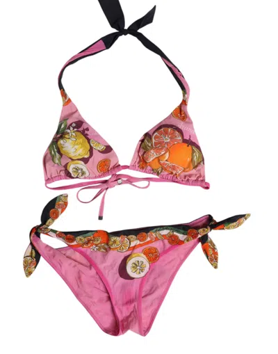 Pre-owned Dolce & Gabbana Pink Printed Swimsuit 2 Piece Top Bottom Women's Swimwear ()
