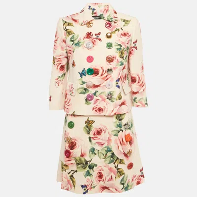 Pre-owned Dolce & Gabbana Pink Printed Wool Blend Jacket & Skirt Set S