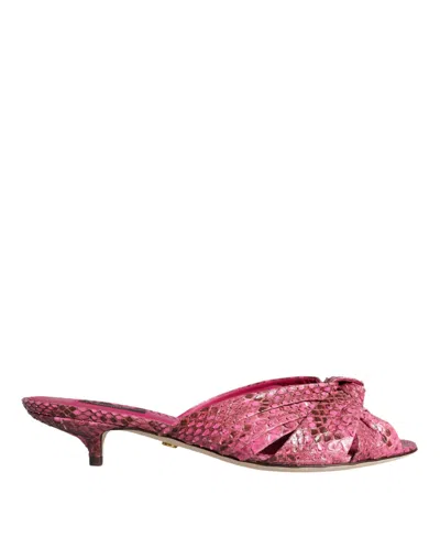 Pre-owned Dolce & Gabbana Pink Python Leather Kitten Heels Slides Women's Shoes ()