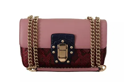 Pre-owned Dolce & Gabbana Pink Red Exotic Skins Gold Chain Purse Lucia Leather Women's Bag ()