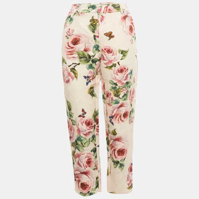 Pre-owned Dolce & Gabbana Pink Rose Print Jacquard Trousers M